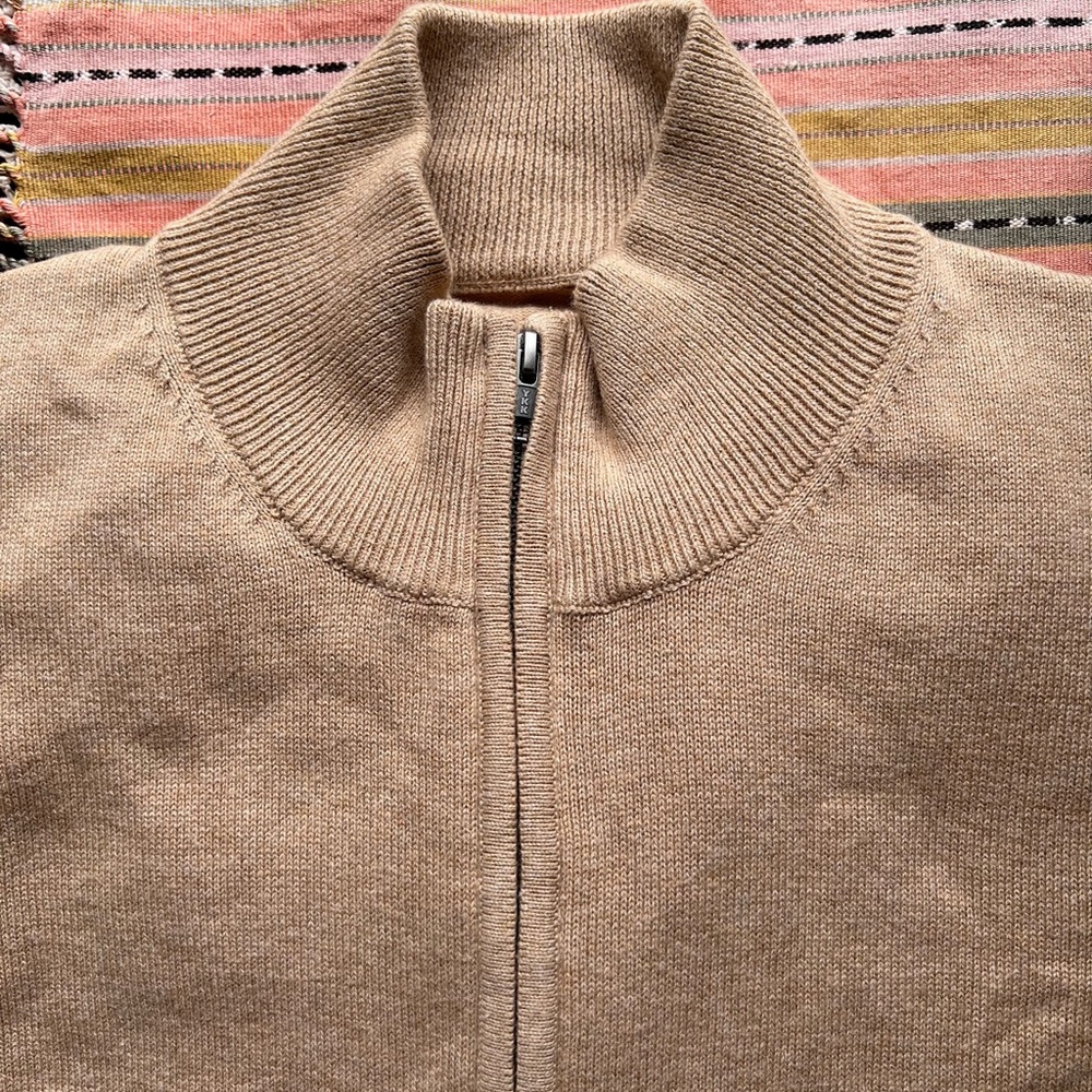 NEW Men’s Cotton Sweater, Mock Turtleneck, Full Zip Camel Sweater
